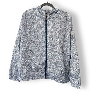 Mackintosh New England Blue White Abstract Print Hooded Windbreaker Jacket